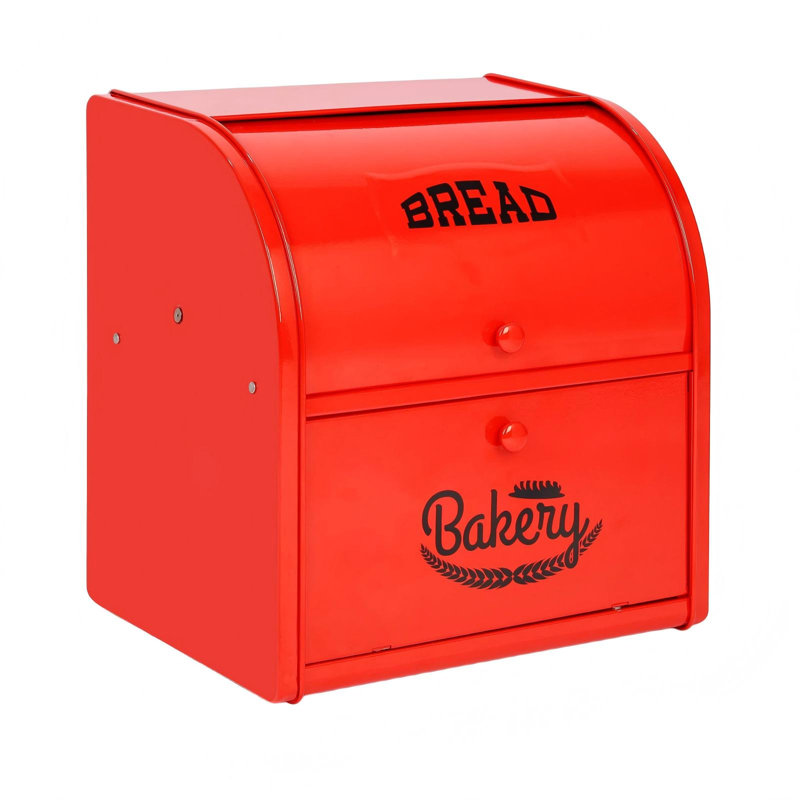 Bread Box, Metal Bread Box, 2 Layer Roll Top Bread Boxes, Stainless Steel Bread Storage, Kitchen Counter Bread Bin(Red)