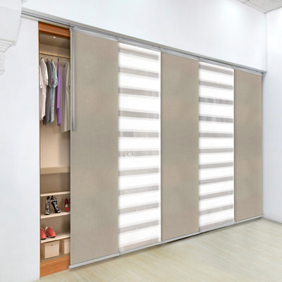 Semi-Sheer Macadamia, Cornsilk Single Rail Extendable Panel Track 94"H, Panel width 23.5"
