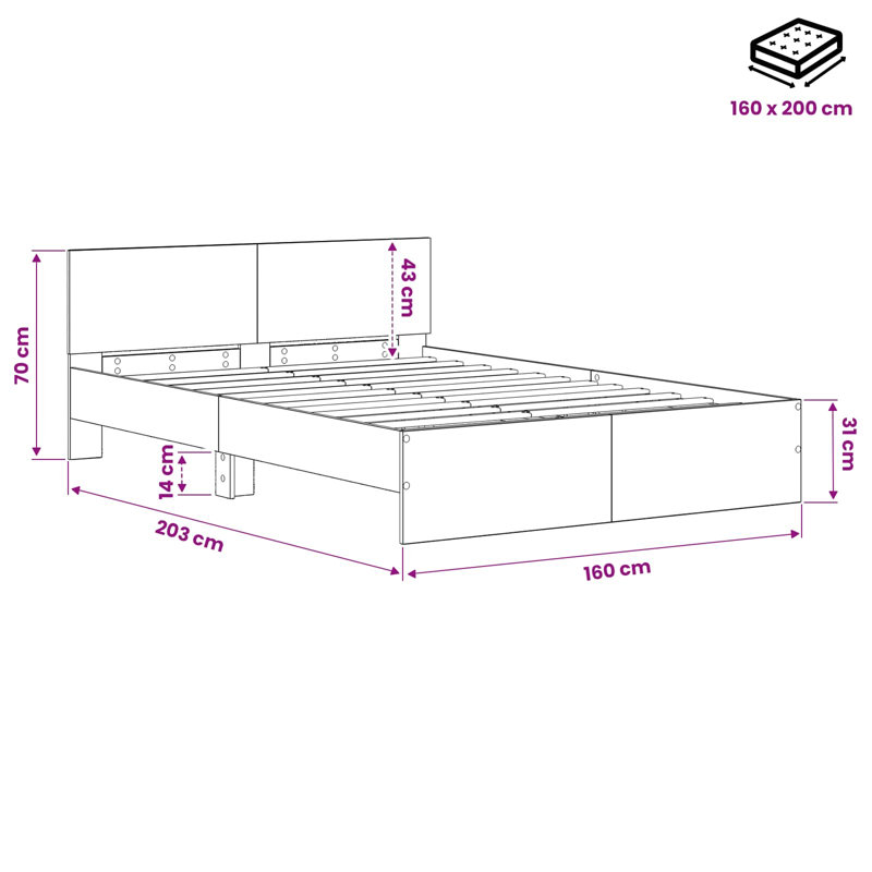 Bed Frame, European Kingsize (160 x 200 cm), Black Oak