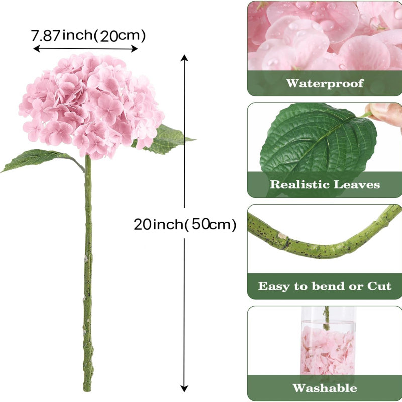 Faux Flowers for Home Decor, 20" UV-Resistant Fake Flowers with Realistic Leaves, 8.6-inch Blooms, Wedding & Party Centerpieces