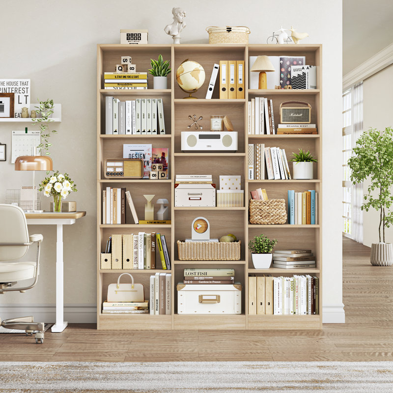 Wakil 74.02" H x 58.7" W 6-Tier Wood Bookcase, Oak
