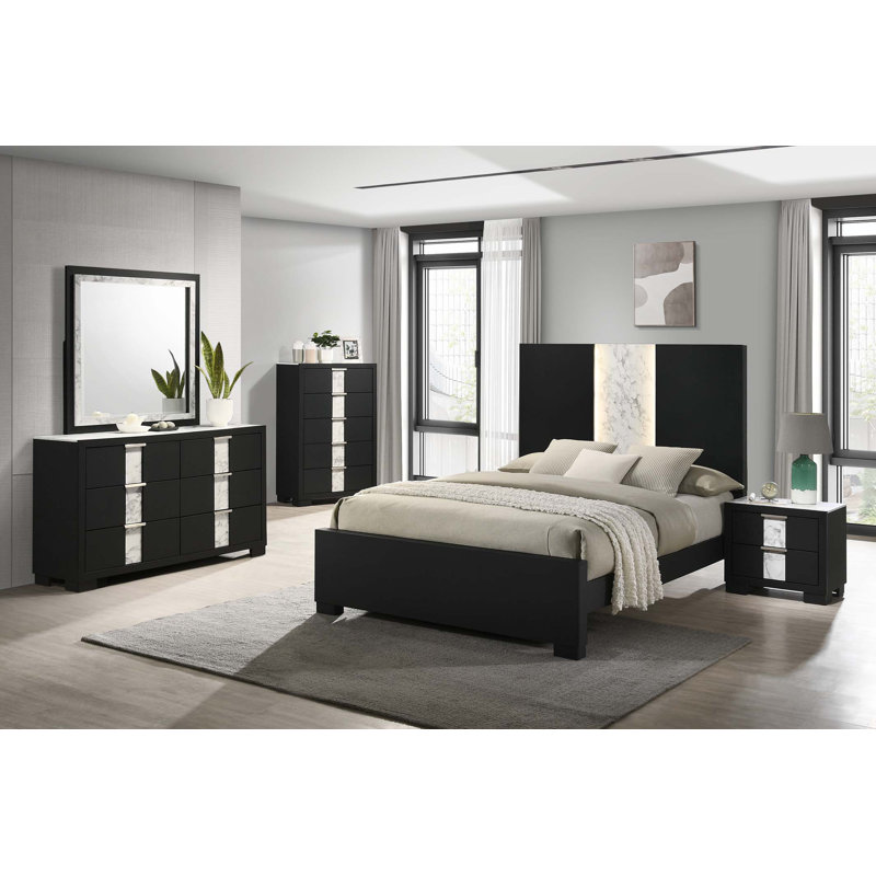 Table de chevet à finition noire 1pc