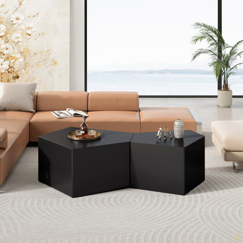 Ensemble de tables basses Nesting, ensemble de tables basses géométriques, ensemble de tables d'appoint, ensemble de tables basses, ensemble de tables centrales (ensemble de 2 pièces)