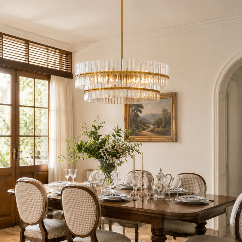 6-light Modern Dimmable 2-tiered Glass Chandelier