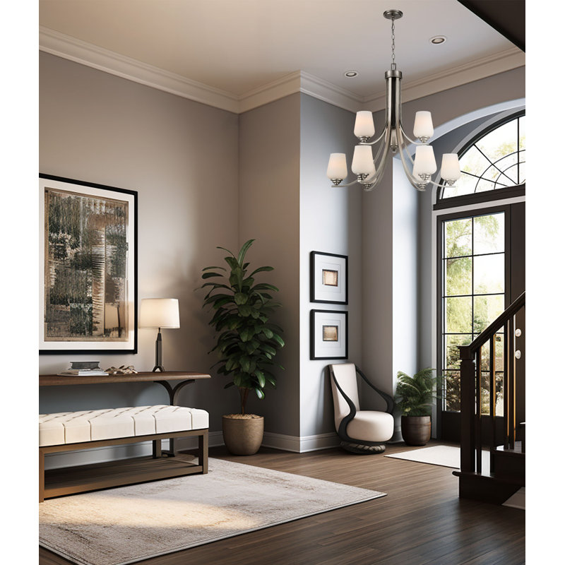 Arbra 9 - Light Dimmable Classic / Traditional Chandelier, Brushed Nickel, White