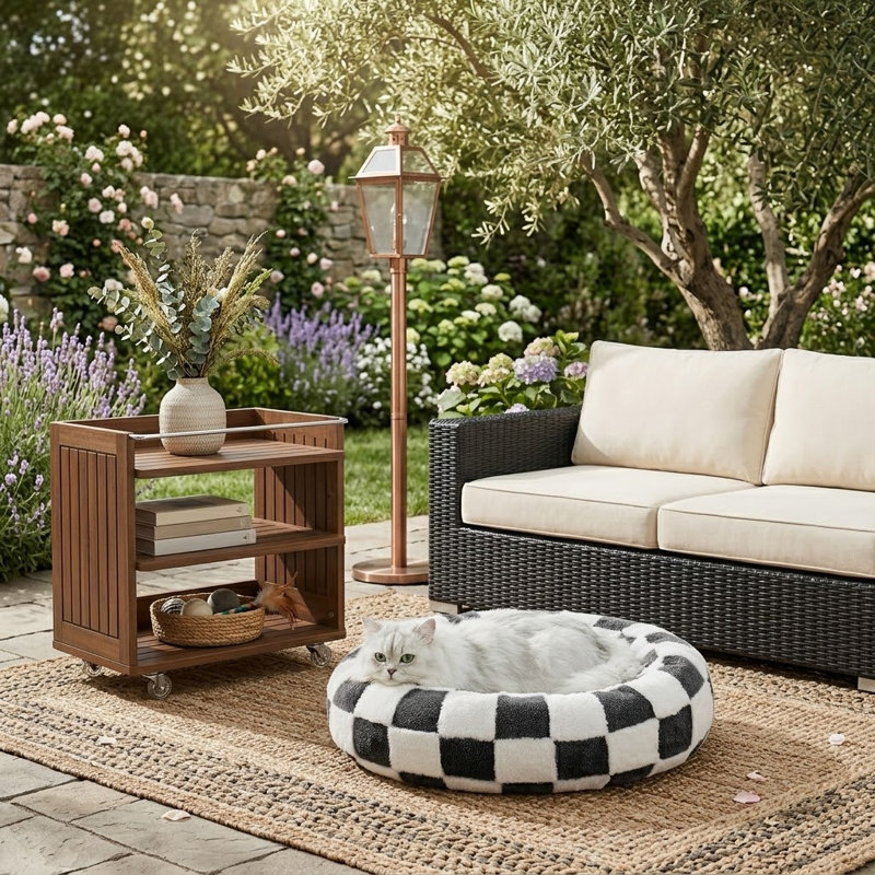 Mignon lit de beignet apaisant rond noir et blanc de style rétro pour petits chiens et chats, pelucheux et lavable