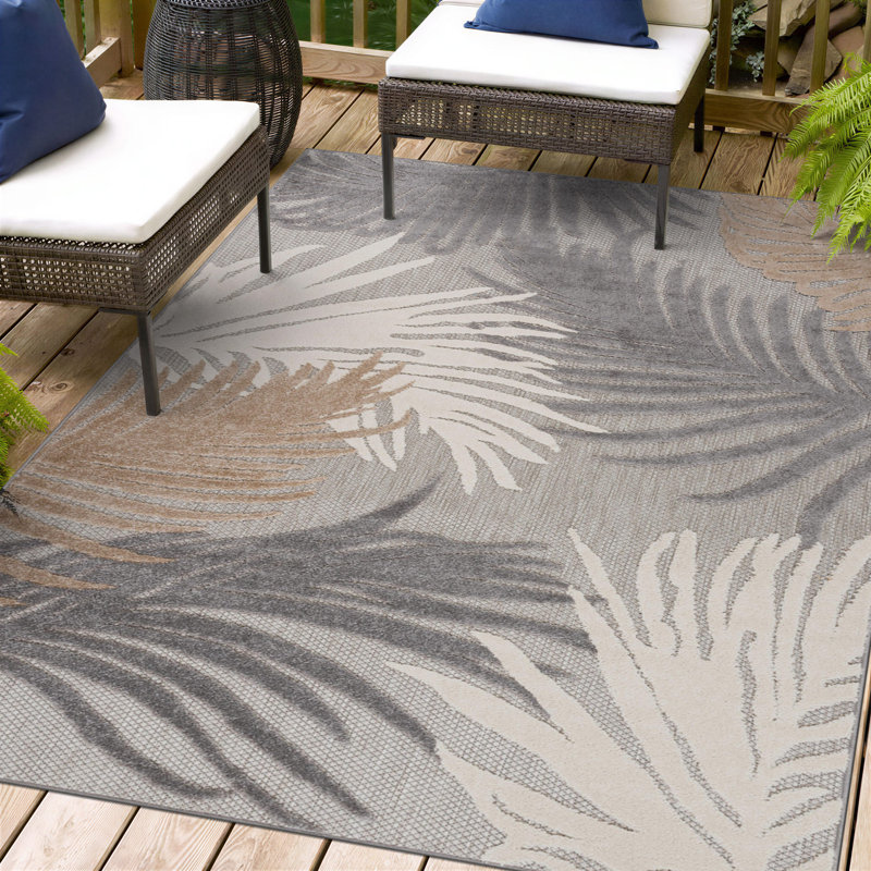 Hernandez Floral Indoor & Outdoor Area Rug, Rectangle 3'3" x 5', Beige/White/Gray