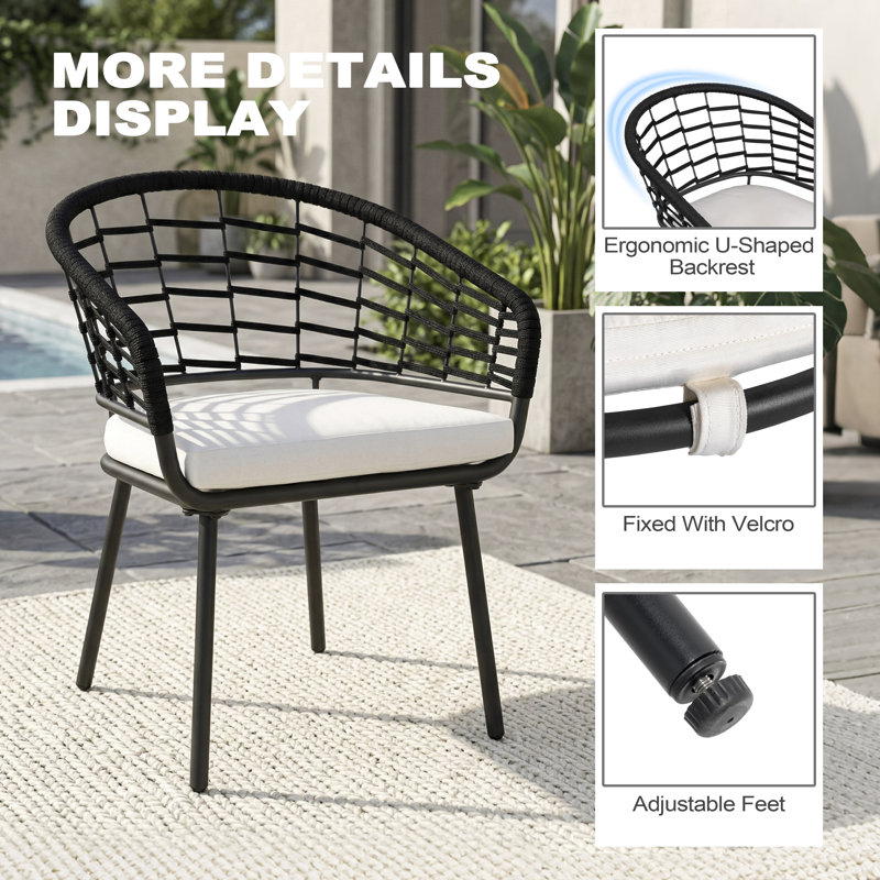 Outdoor 7-Piece Woven Rope Dining Set with Cushions, Rectangular, 6