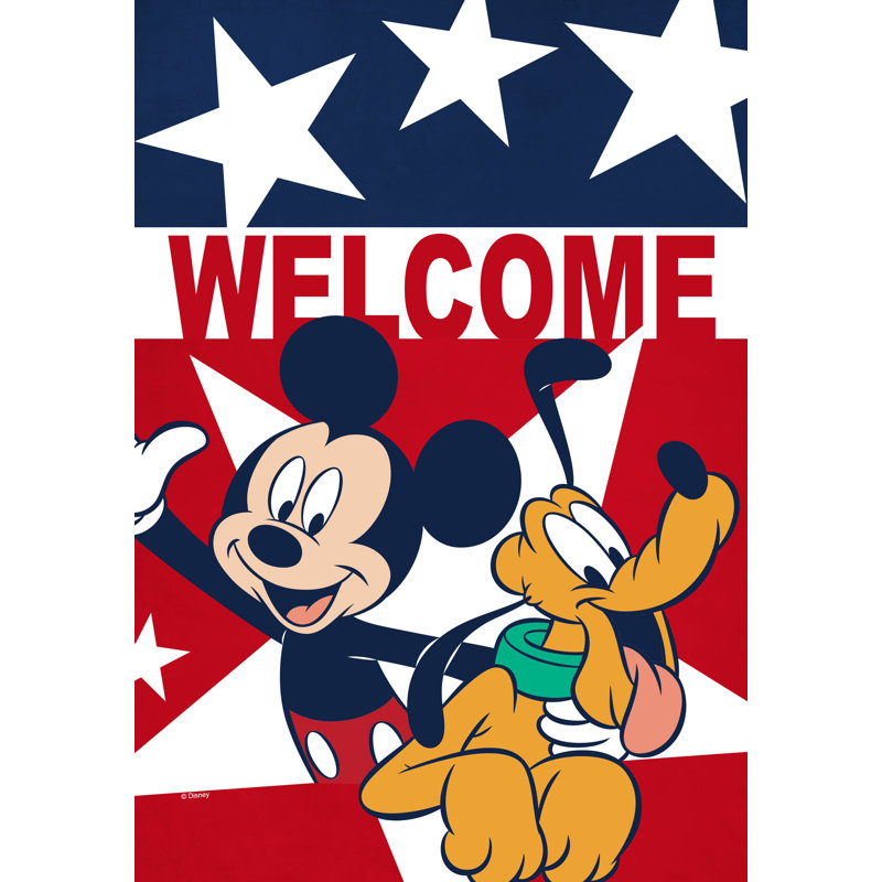 Drapeau de jardin Disney Mickey Mouse et Pluto Spangled Welcome 12 po x 18 po