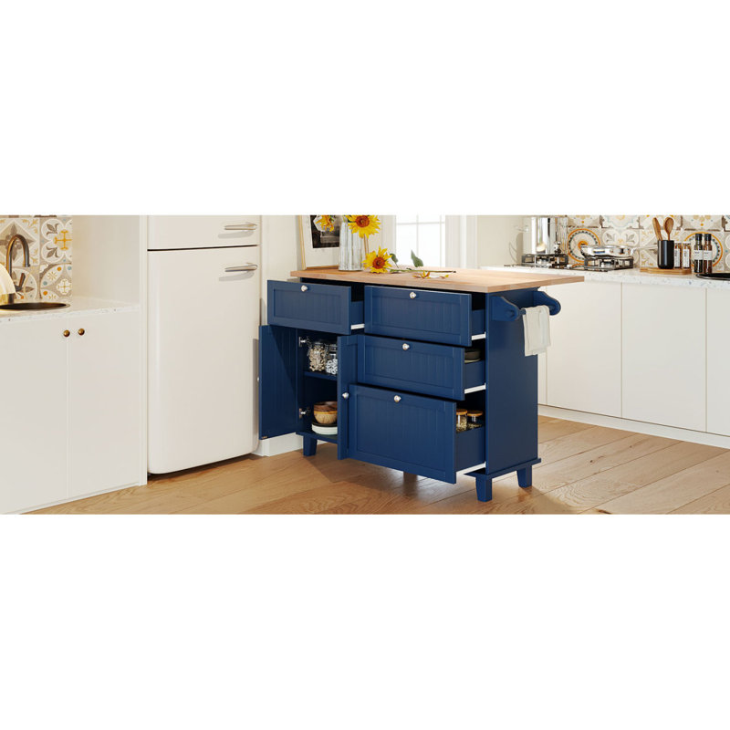 Farmhouse Kitchen Island Set With Drop Leaf And 2 Seatings,Dining Table Set With Storage Cabinet, Drawers And Towel Rack