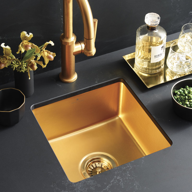 Reveler 15.75" L X 15.75" W Undermount Bar Sink, Matte Gold
