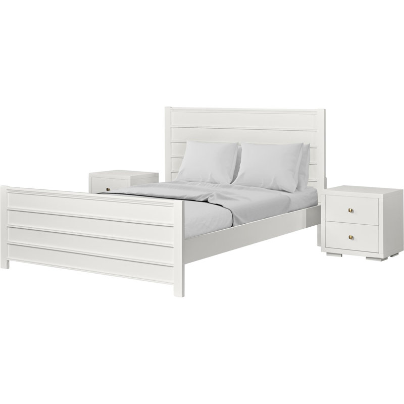 Caroline Platform 3 Piece Bedroom Set with Paneled Headboard and Footboard, King, White