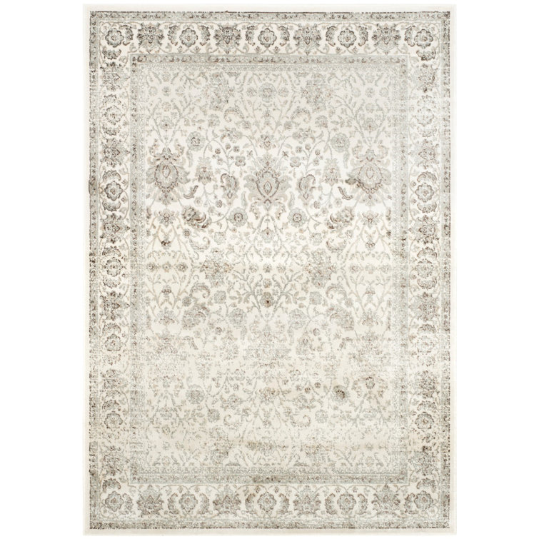Setser Garden Viscose Oriental Rug in Beige/Gray