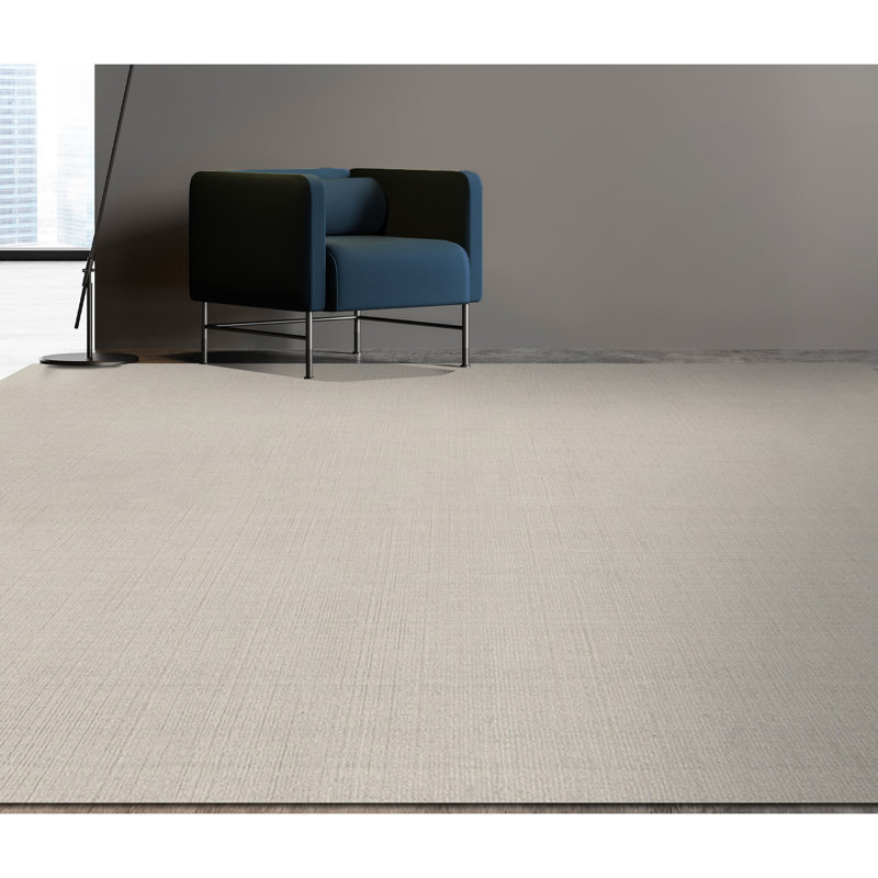 Hand Knotted Wool Striped Area Rug in Beige/Silver, Rectangle 8' x 10'