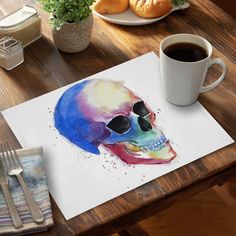 Napperon aquarelle crâne de polyester bleu - Décoration intérieure