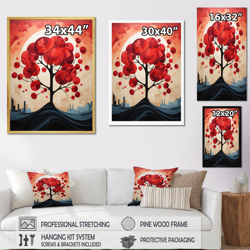 «Red Maple Tree Harmony» sur impression sur toile, Cadre flottant noir, H 40 po x l 30 po x P 1,5 po