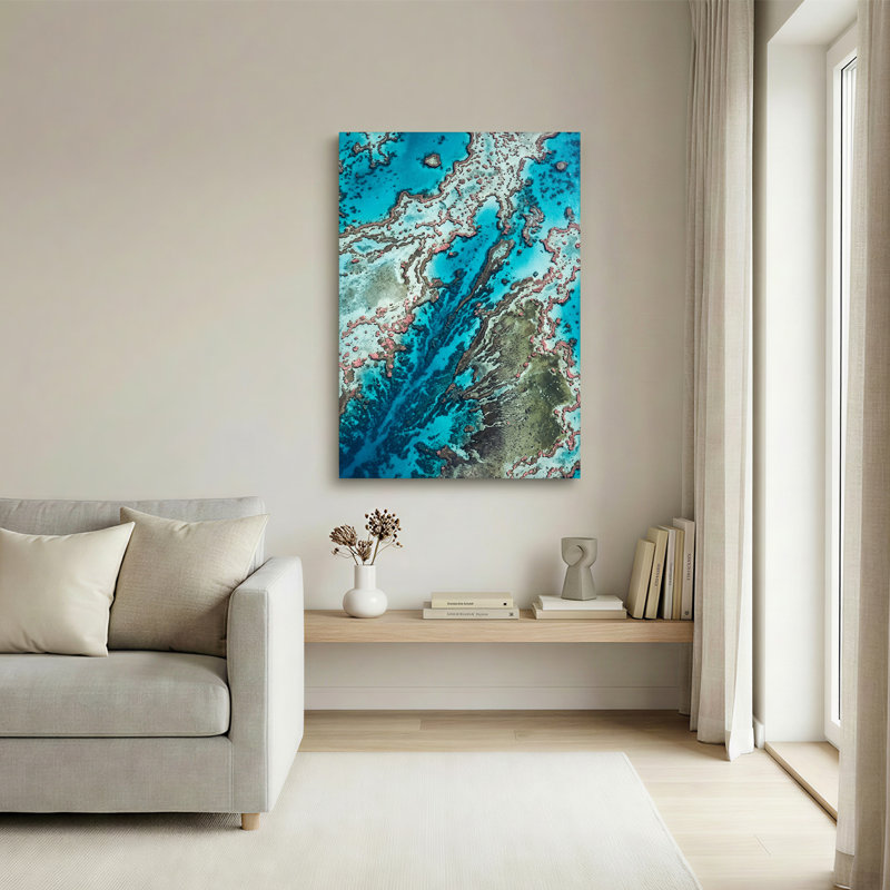 Art mural sur toile turquoise et rose, 30"H x 20"W