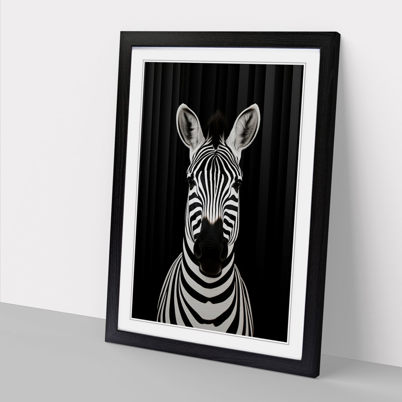 Zebra Minimalism No.2 - Single Picture Frame Print on Wood, 46cm H x 34cm W x 2cm D, Black