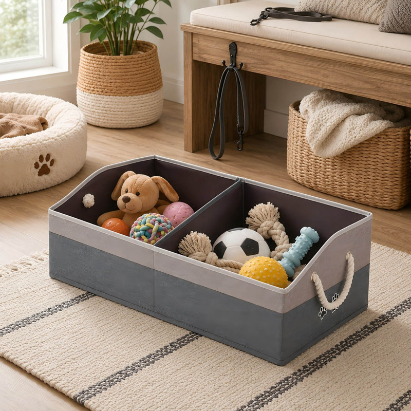 Large Foldable Dog Toy Basket with Handle