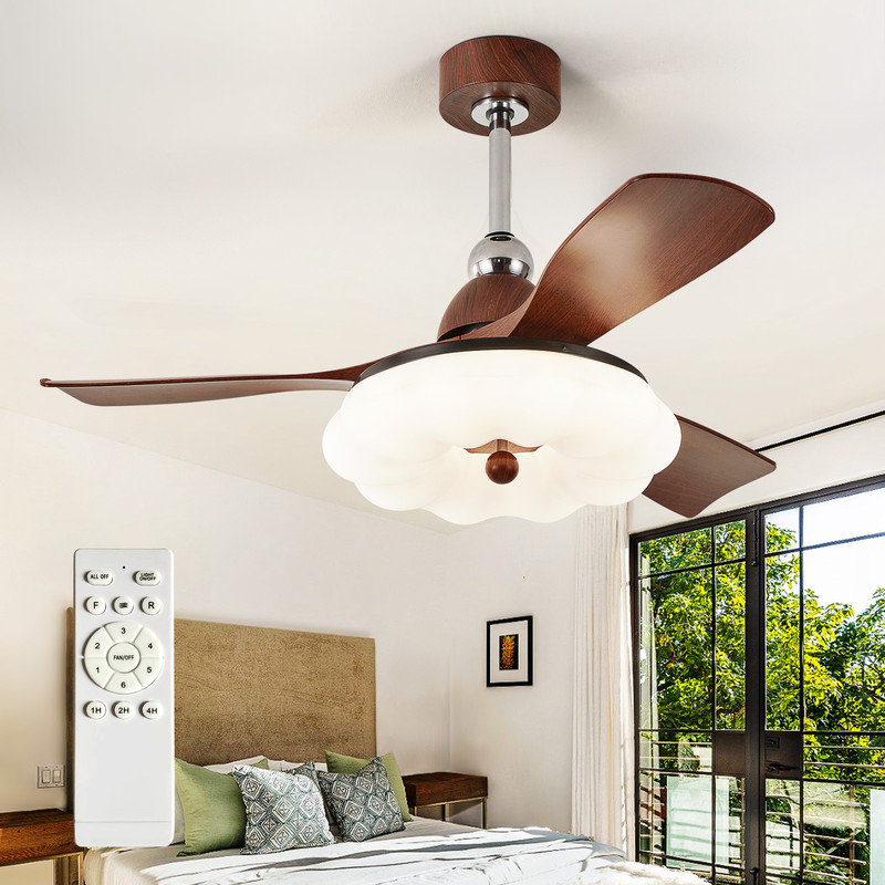 Ventilateur de plafond 42 po à 3 pales en noyer avec lumière DEL, télécommande, 6 vitesses, flux d'air réversible, éclairage à intensité variable, réglable en hauteur pour les patios couverts du salon