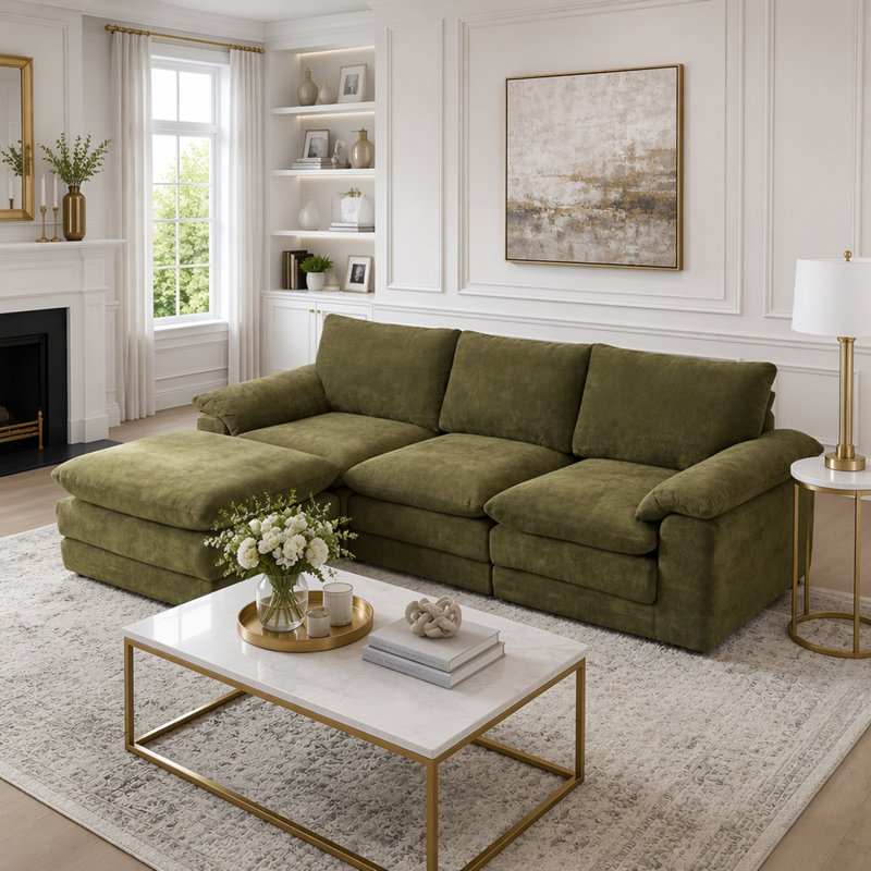 Canapé modulaire en forme de L avec repose-pieds mobile et canapé profond en chenille pour salon et appartement
