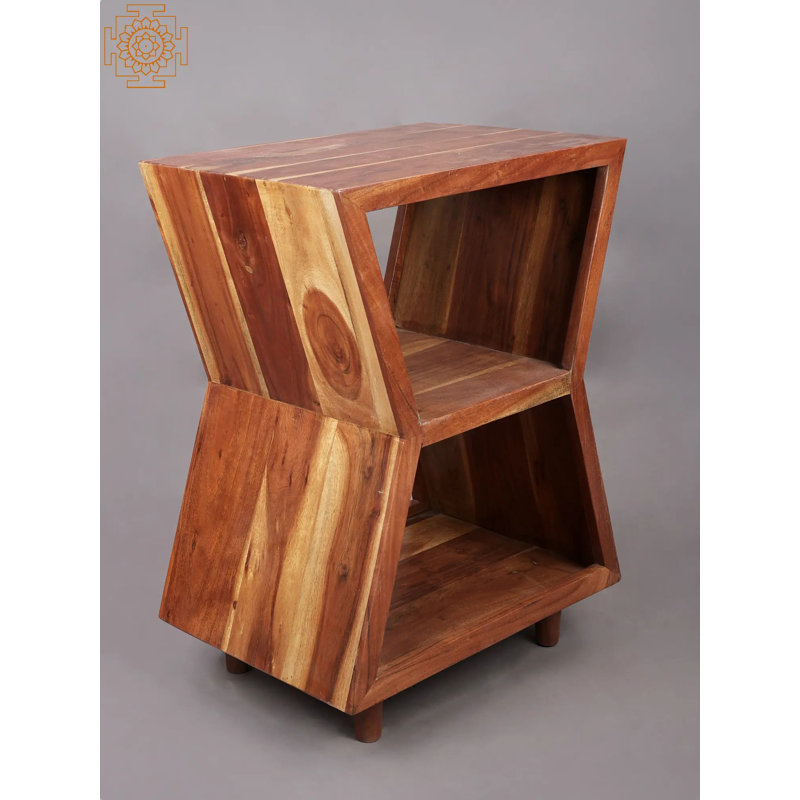 28" Vintage Solid Wood Bookshelf | Handcrafted Indian Cabinet & Display Organizer | Rustic Brown