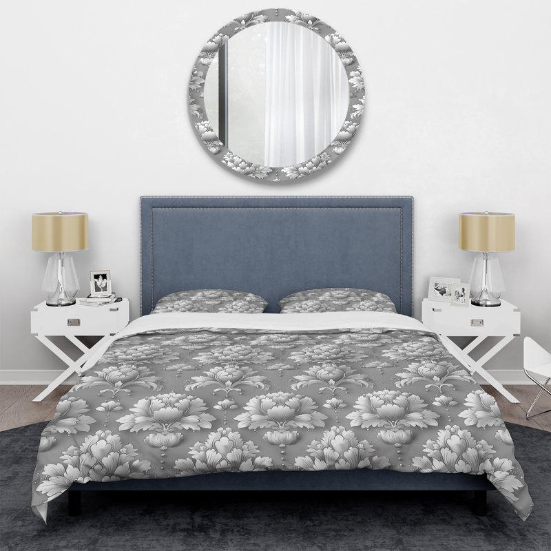 Ensemble de housse de couette Grey Flower Blooms - Glam, Housse de couette très grand + 2 taies décorativ