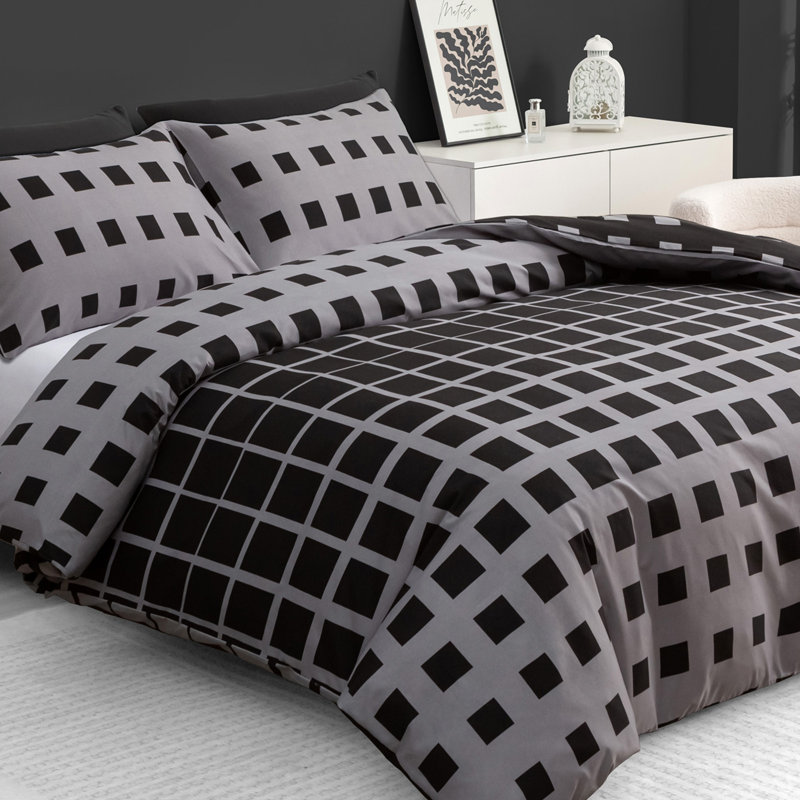 Luxury Double Brushed Microfiber Reversible Duvet Cover Set with Zipper Closure and Corner Ties