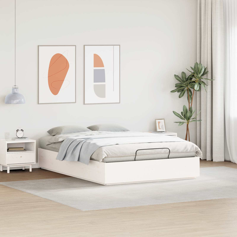 Solid Wood Bed Frame, 140 x 190cm, White
