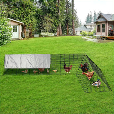 Parc à poules portatif avec cadres de coin, poulailler à l'épreuve des prédateurs avec construction en acier et bâche imperméable pour poules / canards / lapins, protection de jardin en plein air