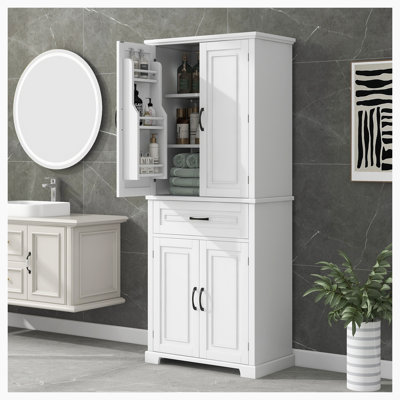 Armoire de rangement de salle de bain avec portes et tiroir, plusieurs espaces de rangement, tablette réglable
