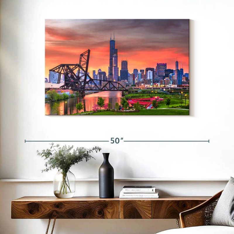 Horizon du centre-ville de Chicago, H 26 po x l 39 po