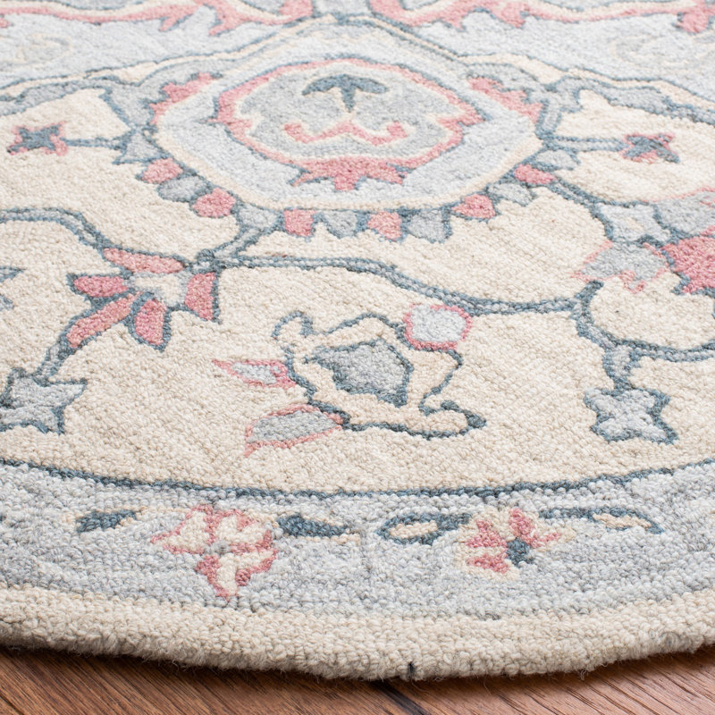 Tapis oriental beige / bleu en laine / coton / latex touffeté à la main Fallbrook, Rond 6 pi