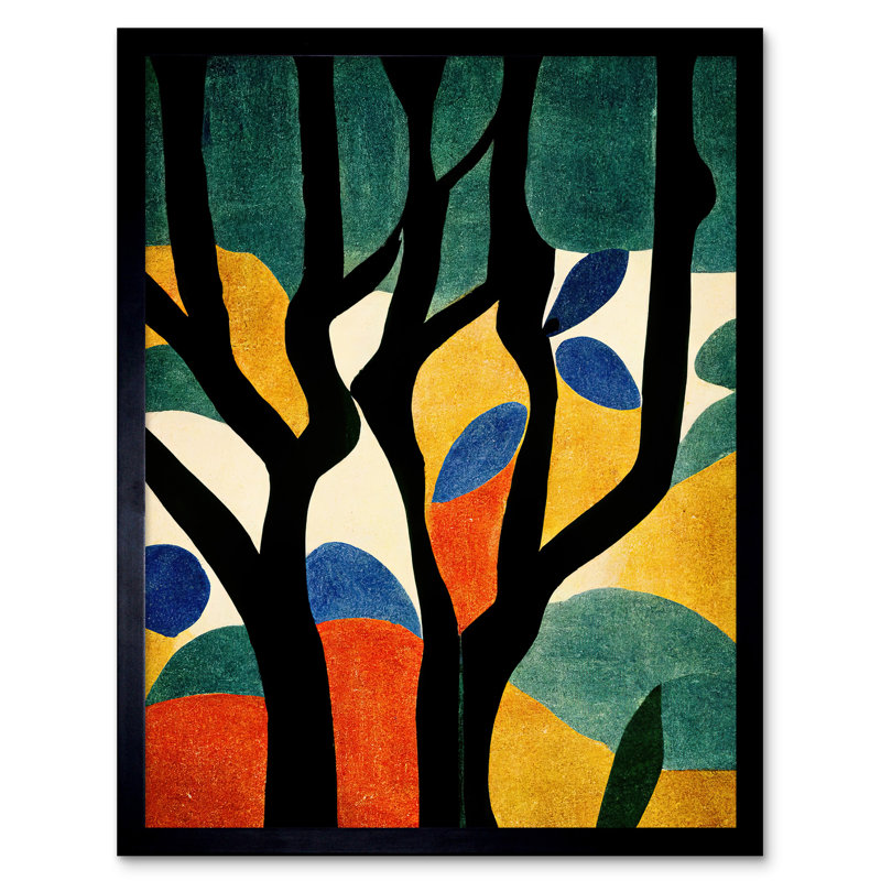 Autumn Trees Orange On Blue Matisse Style - Single Picture Frame Print