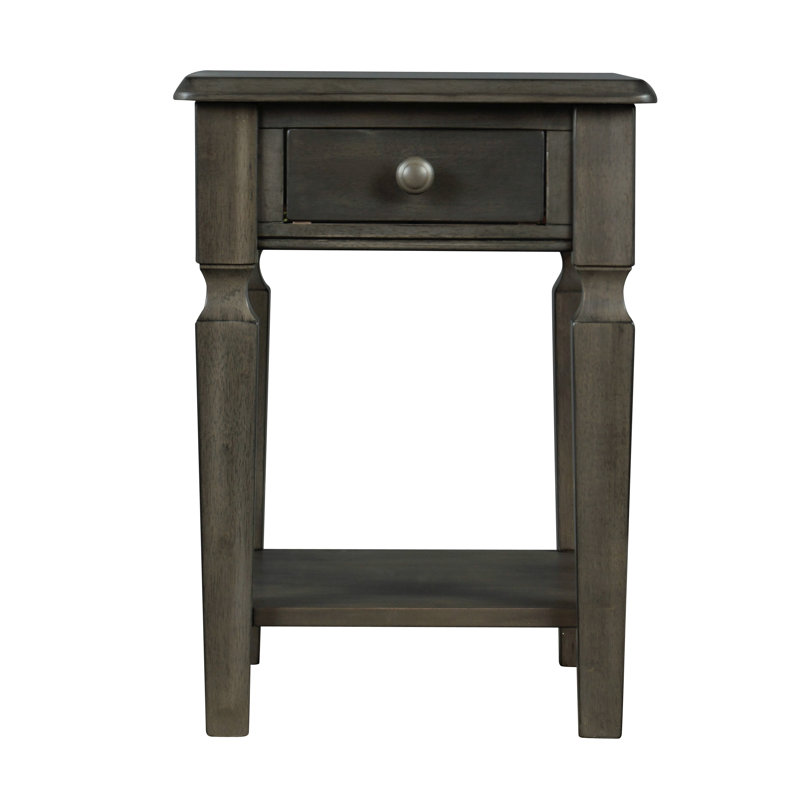 Table de bout en bois massif avec rangement Leta, Gris