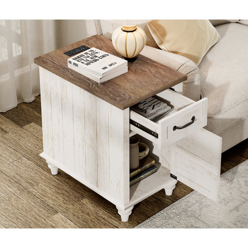 Scarlett 25'' Tall 1 - Drawer Nightstand in White&Brown, Antique White/Antique Brown