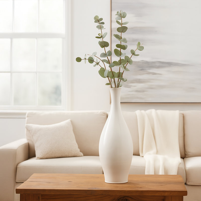 Vase en céramique H 31 po, Blanc, 23" H x 8.5" W x 8.5" D