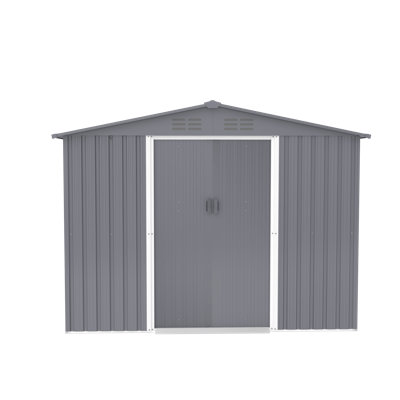 8X12 Ft Outdoor Steel Storage Shed With Sliding Doors And Air Vent,Grey.