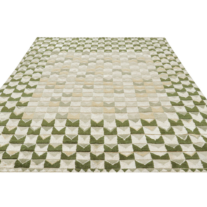 Scandinavian Hand Knotted Geometric Area Rug, Rectangle 8' x 10'
