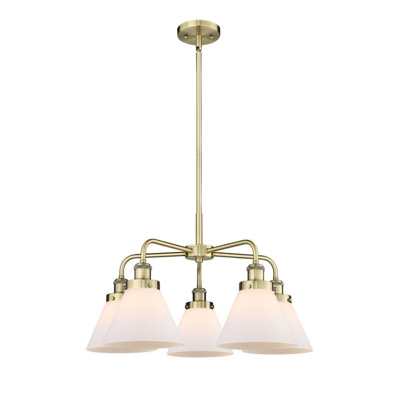 Lustre suspendu 5 lumières Cone, Laiton antique, Blanc mat