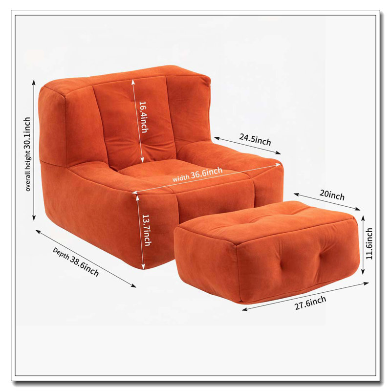 Fauteuil à billes rembourré avec repose-pieds, Rouge