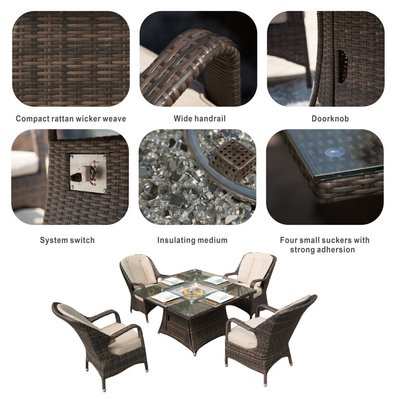 Carnforth 4 - Person Wicker Patio Dining Set with Square Table , Cushions Included