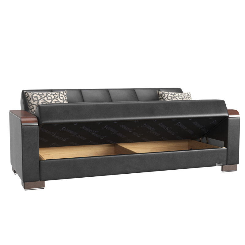 Canapé-lit rembourré recouvert de bois convertible avec rangement, Noir