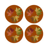 Autumn Leaves Rust Vegan Leather Round Coasters