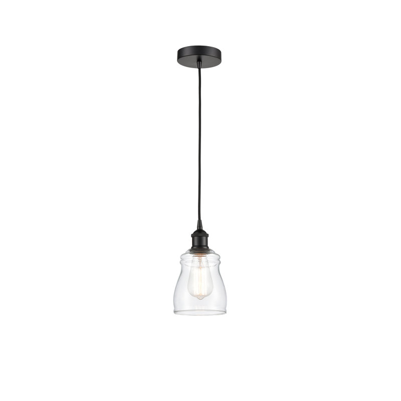 Luminaire suspendu en forme de dôme à 1 lumière Mccarver, Transparent, Noir mat