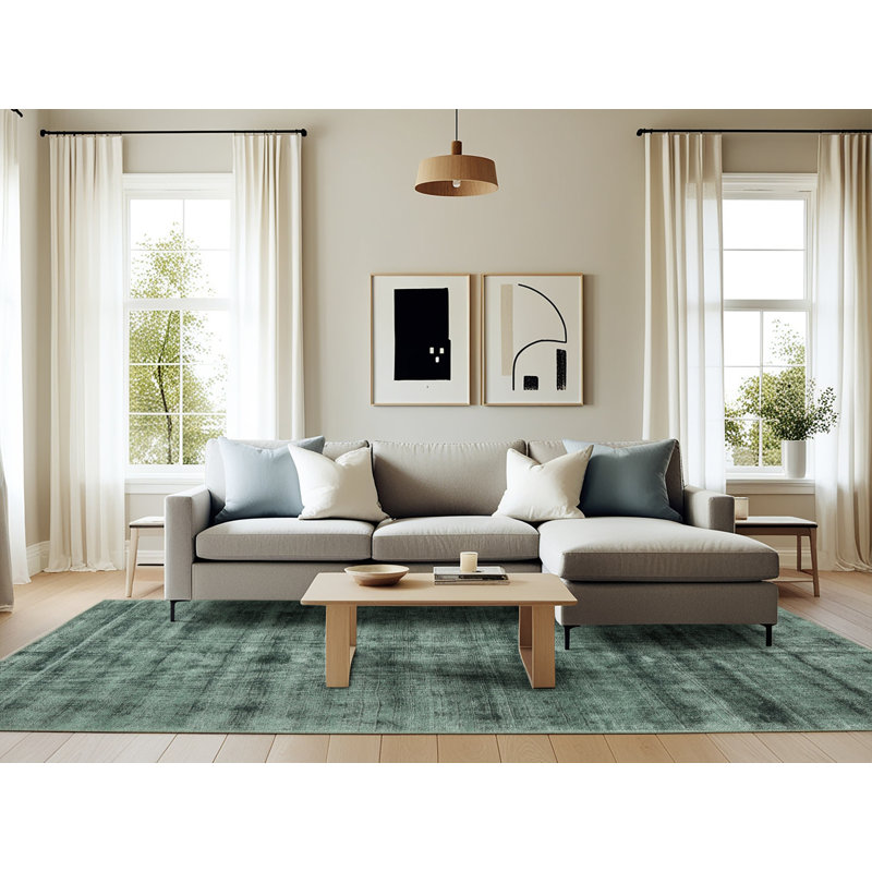 Tapis contemporain vert mer, Rectangle 6 pi x 9 pi