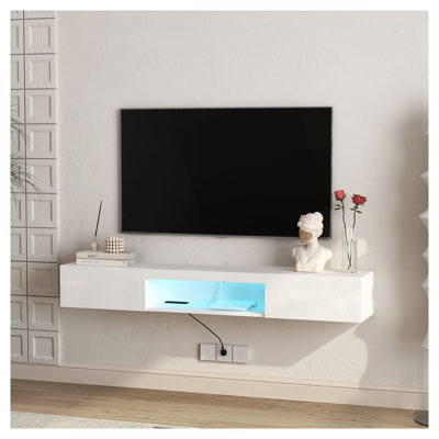 Floating TV Stand Wall Mounted with 16 Color LEDs,63" Modern TV Stand,Floating TV Cabinet Entertainment Center for 55 60 65 Inch TV,