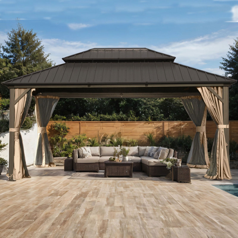 Aluminum Patio Hardtop Gazebo, 120.12" H x 168" W x 144" D, Brown