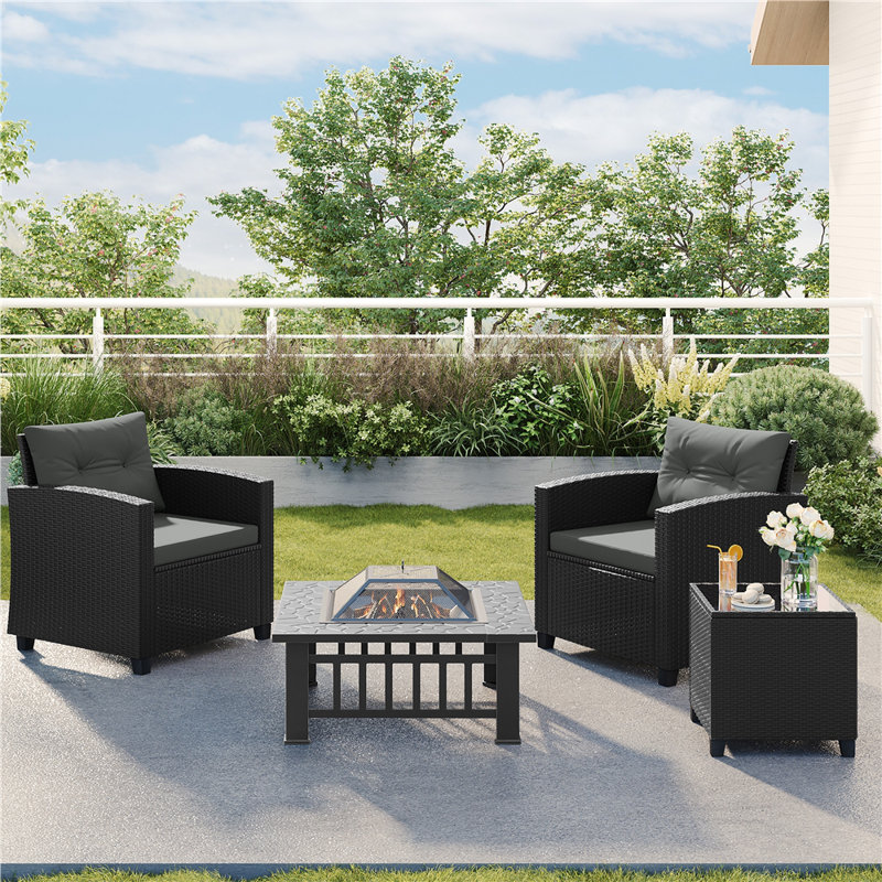 Patio Bistro Set with Cushions and Pillows, Black