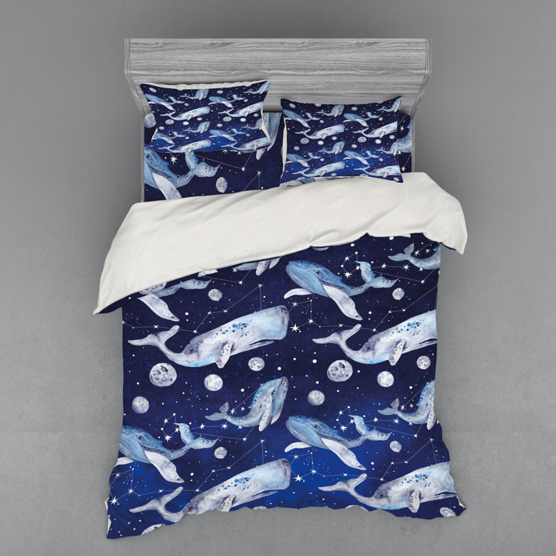Ensemble de housse de couette en microfibre bleu marine / mauve / gris, Housse de couette grand + 3 pièces supplémentair